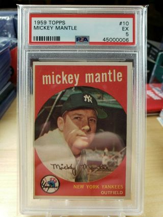 1959 Topps Mickey Mantle 10 Psa 5 Ex Yankees Hof