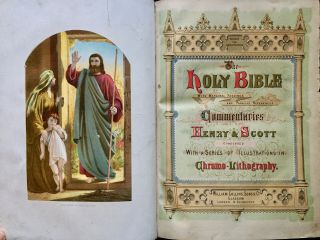 1865 Holy Bible,  Old & Testaments - 27 Colour Plates,  7 Maps,  4 Views - Folio