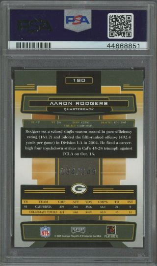 2005 Playoff Absolute Spectrum Silver Aaron Rodgers Packers RC /249 PSA 9 2