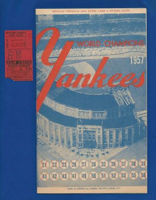 1957 York Yankees Vs Senators Baseball Program,  Ticket Stub Mickey Mantle