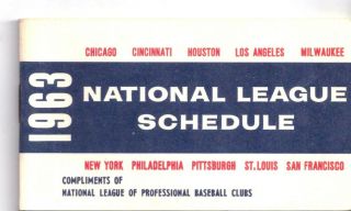 1963 National League Schedule Compliments Of The Philadelphia Phillies