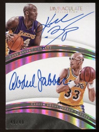 Kobe Bryant Kareem Abdul Jabbar 2016 - 17 Immaculate Dual Auto Autograph /49 Laker