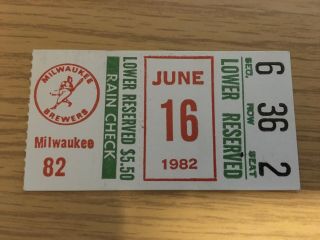 Baltimore Orioles - Brewers June 16 1982 Ticket Stub Cal Ripken Streak Gm 15