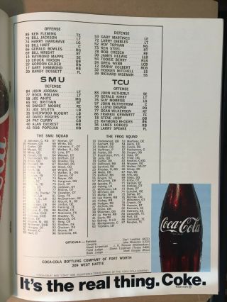 1970 TCU Horned Frogs vs SMU Mustangs Football Program EX/NEAR 3