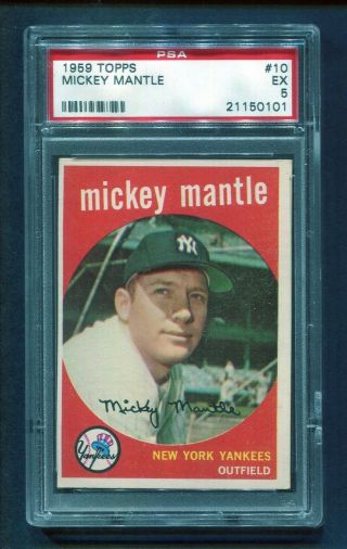 1959 Topps Mickey Mantle 10 Psa 5 Ex Yankees Hof