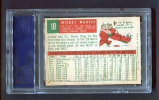 1959 Topps Mickey Mantle 10 PSA 5 EX YANKEES HOF 2