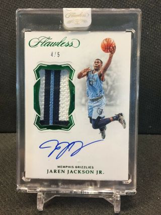 2018 - 19 Flawless Rc Jaren Jackson Jr.  4/5 Ssp Emerald Encased Patch Autograph