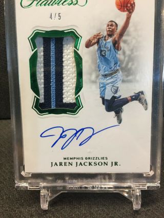 2018 - 19 Flawless RC Jaren Jackson Jr.  4/5 SSP Emerald Encased Patch Autograph 3