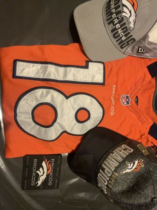 Peyton Manning Denver Broncos Jersey L Orange With Bowl Championship Hats
