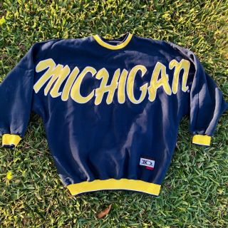 Vintage Michigan Wolverines Impaq Blue Sweater Xl Big Letters