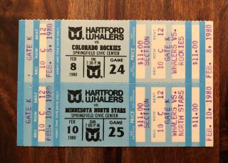 Nhl Rockies & North Stars Vs Hartford Whalers Full Ticket Stub - Feb 8 & 10,  1980