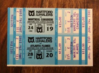 Nhl Canadiens & Flames Vs Hartford Whalers Full Ticket Stub - Jan 24 & 28,  1980