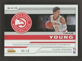 2018 - 19 Panini Obsidian Gold Trae Young Hawks RPA RC 4 - Color Patch AUTO 4/10 2