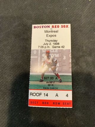 Mlb - Boston Red Sox V.  Montreal Expos - 7/2/1998 Ticket Stub - Pedro Martinez Wins