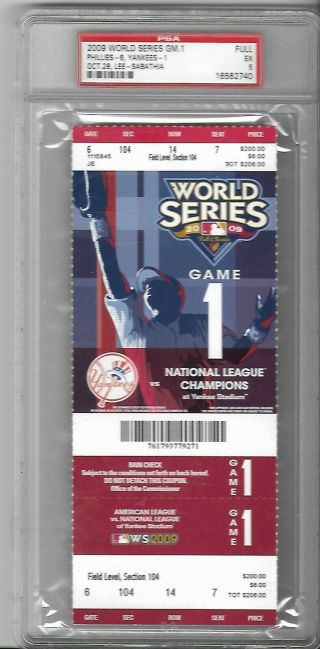 2009 Ny Yankees Vs Phillies World Series Game 1 Ticket Graded Ex