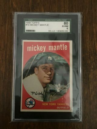 1959 Topps 10 Mickey Mantle York Yankees Hof Sgc 84 Ex/nm 6 " Sharp "