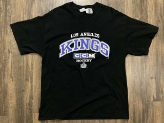 Vintage Los Angeles Kings Nhl Ccm Hockey Black Graphic T - Shirt Size Xl Cotton