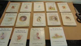 1949 Vintage Set Of Beatrix Potter Books With Dust Jackets And Shelf
