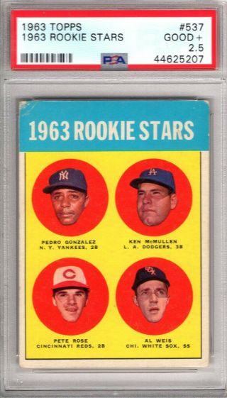 1963 Topps Pete Rose Rookie 537 Psa Graded 2.  5 Gd,  Cond.  " No Creases "