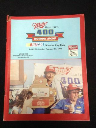 Nascar 5/23/1986 Miller High Life 400 Richmond Va Winston Cup Series Program