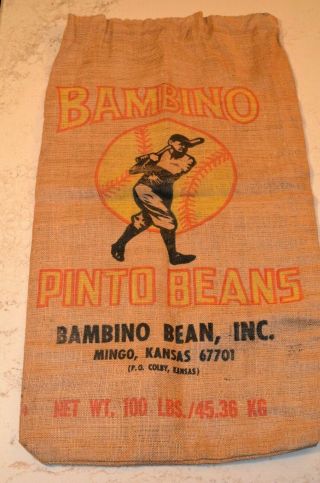 Vintage Babe Ruth Bambino Pinto Beans Feed Sack