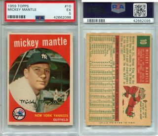1959 Topps Mickey Mantle 10 Psa 5 Ex Centered Great Looking