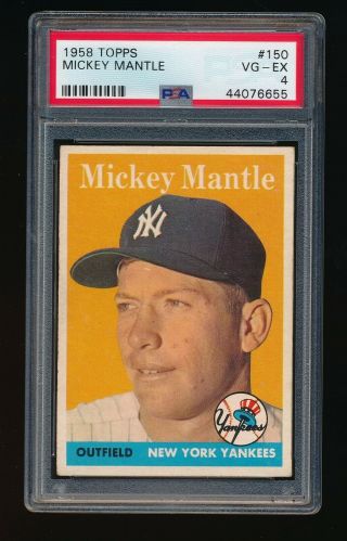 1958 Topps Mickey Mantle Psa 4 Vg/ex N.  Y Yankees 150 Centered,  Crease