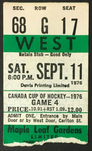1976 Canada Cup Hockey Game 4 Ticket Maple Leaf Gardens Soviet Union Vs Canada