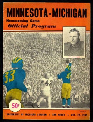 1949 Michigan Vs Minnesota Football Program Alvin Wistert Bud Grant