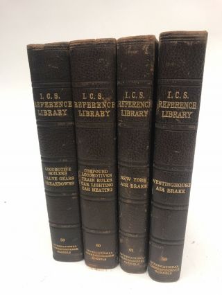 4 Antique Leather 1915 Ics Reference Library Air Brake Locomotive Boilers Train