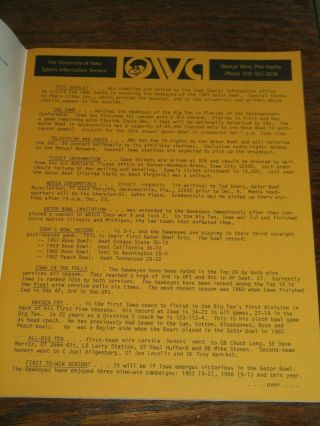 1983 Iowa Hawkeyes Football vs Florida Gators Gator Bowl Media Guide,  Ticket stub 3