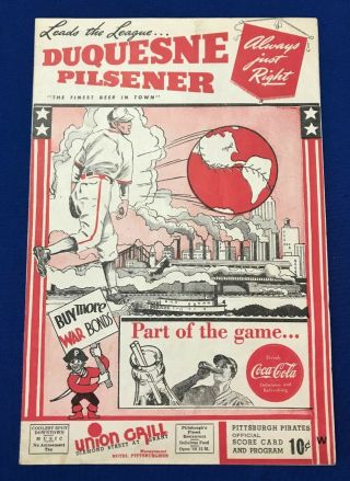 1945 Pittsburgh Pirates Vs York Giants Baseball Program Scorecard