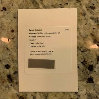 Luka Doncic 2018 - 19 Panini Immaculate Moments Rc Auto /99 Acetate