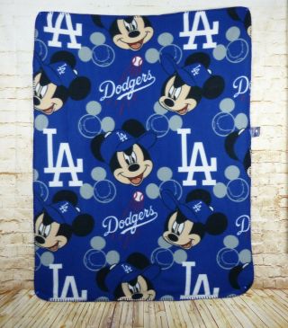 Dodgers Mickey Mouse Disney Mlb Los Angeles Blue Fleece Throw Blanket 40 X 50