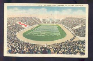 Linen Football Postcard Coliseum Exposition Park Los Angeles Ca Stadium