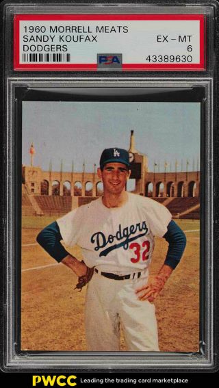 1960 Morrell Meats Dodgers Sandy Koufax Psa 6 Exmt (pwcc)