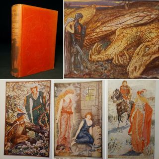 1905 Red Romance Book Andrew Lang Illustrated Colour Plates Fantasy Excalibur