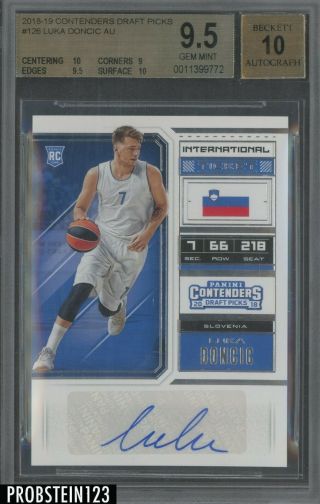 2018 - 19 Contenders International Ticket Luka Doncic Rc Auto Bgs 9.  5 W/ (2) 10 