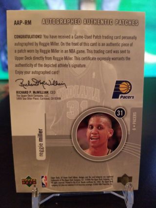 2004 - 05 Sp Game Authentic patches Reggie Miller Auto Patch /50 Pacers 2