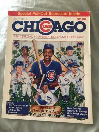 Chicago Cubs 1988 Official Program Scorecard Book Vol 7 1 Andre Dawson