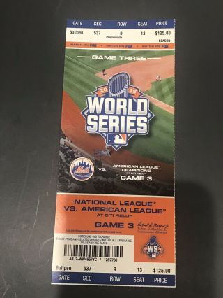 York Mets World Series 2015 Ticket Stub Vs.  Kansas City Royals Game 3