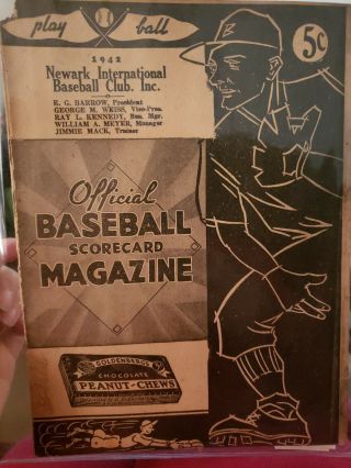 Rare 1942 Newark International Baseball Club.  Inc Official Baseball Scorecard.