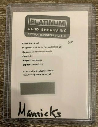 2018 - 19 Panini Immaculate Luka Doncic Rc Auto /99 Redemption Immaculate Moments