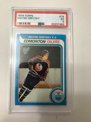 1979 - 80 Topps 18 Wayne Gretzky Edmonton Oilers Psa 5 Ex Graded Rookie Card