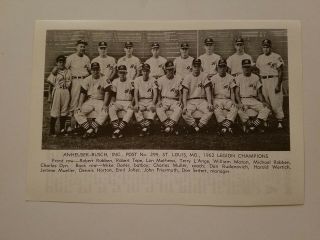 Anheuser - Busch Inc.  Post 299 St.  Louis Missouri Baseball 1962 Team Picture