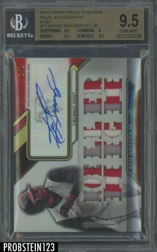 2016 Topps Triple Threads Ruby Ken Griffey Jr.  Reds Multi Patch Auto 1/1 Bgs 9.  5