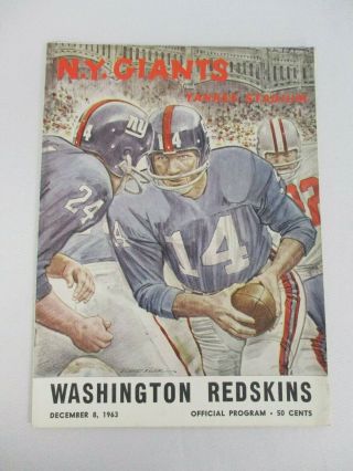Dec 8,  1963 York Giants Vs Washington Redskins Yankee Stadium Program