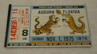 1975 Auburn Tigers Vs Florida Gators Football Ticket