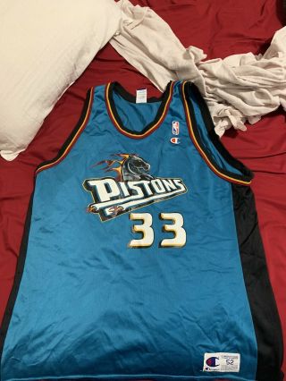 Vintage 90s Champion Nba Detroit Pistons 33 Grant Hill Jersey Shirt Aqua 52 Xxl