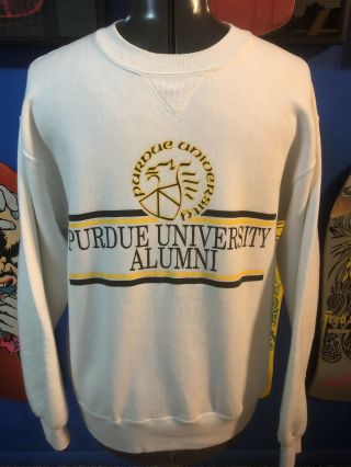 Vintage Purdue Boilermakers Sweatshirt Size Large Student Alumni White 50/50